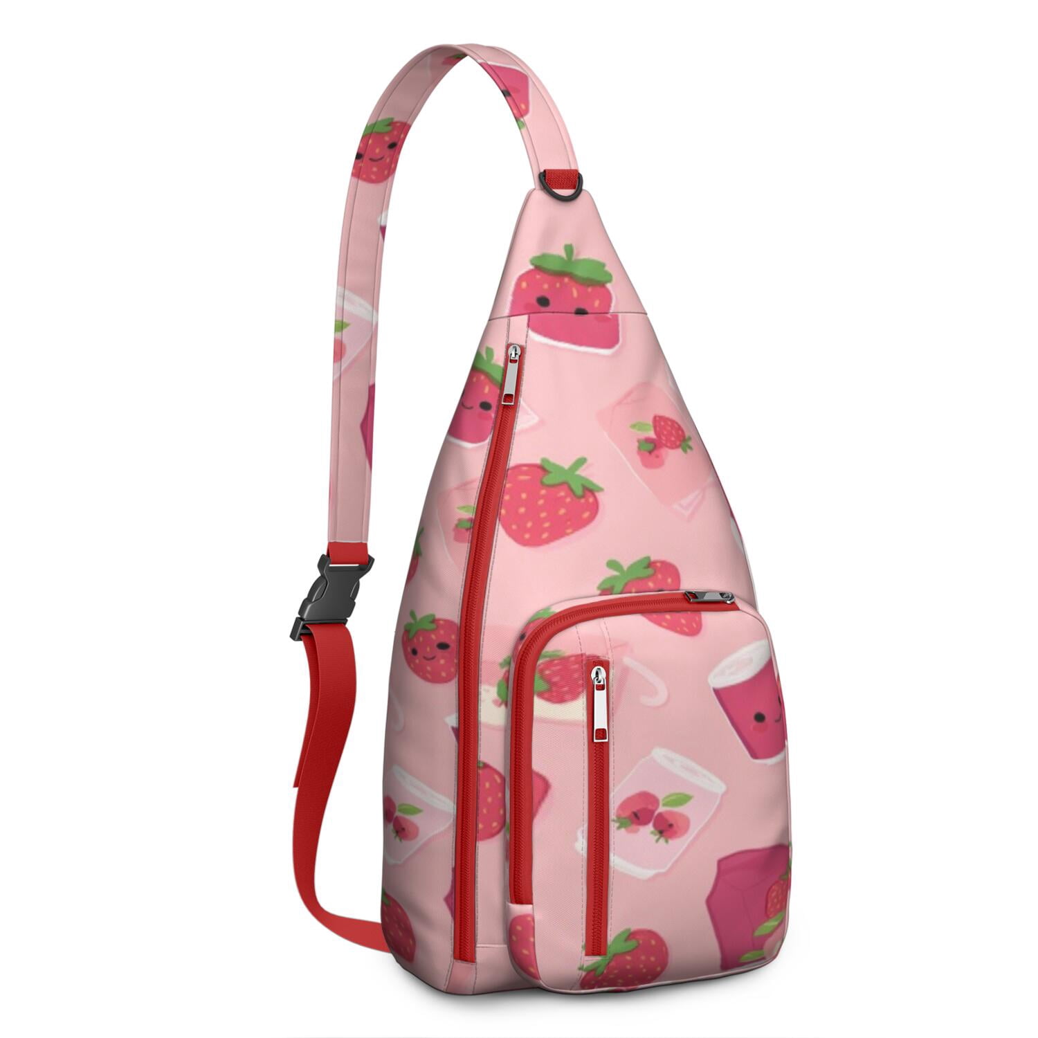 Fashion Travel Sling Bag Strawberry Cute Crossbody Shoulder Backpack Adjustable Lightweight Travel Hiking Casual Daypack for Young People