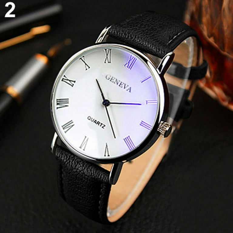 Fashion Trend Business Men'S Watch White Face Black Belt Quartz