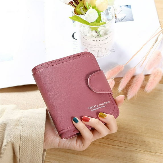 Fashion Trend PU Leather Hasp Pocket Short Wallet Coin Purse Women Wallet Card Holder DARK PINK