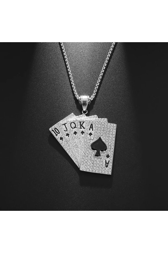Fashion Trend Personality Hip Hop Punk Style 14K Yellow Gold Poker Playing Cards Creative Unique Design Men Pendant Square Necklace