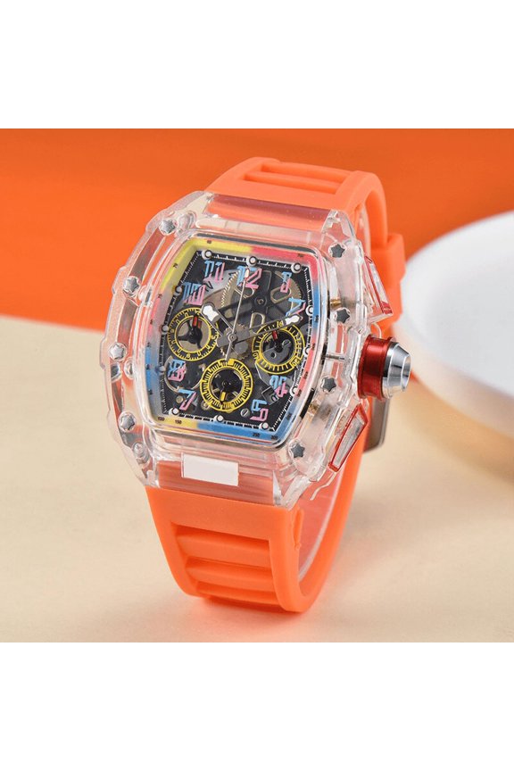 Fashion Trend Quartz Watch Men's Transparent Colorful Barrel-Shaped Men's Watch