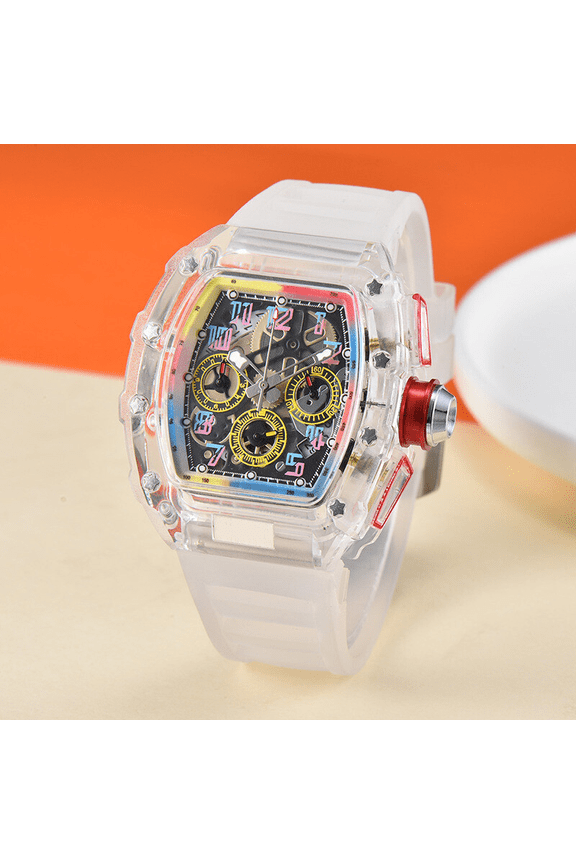 Fashion Trend Quartz Watch Men's Transparent Colorful Barrel-Shaped Men's Watch
