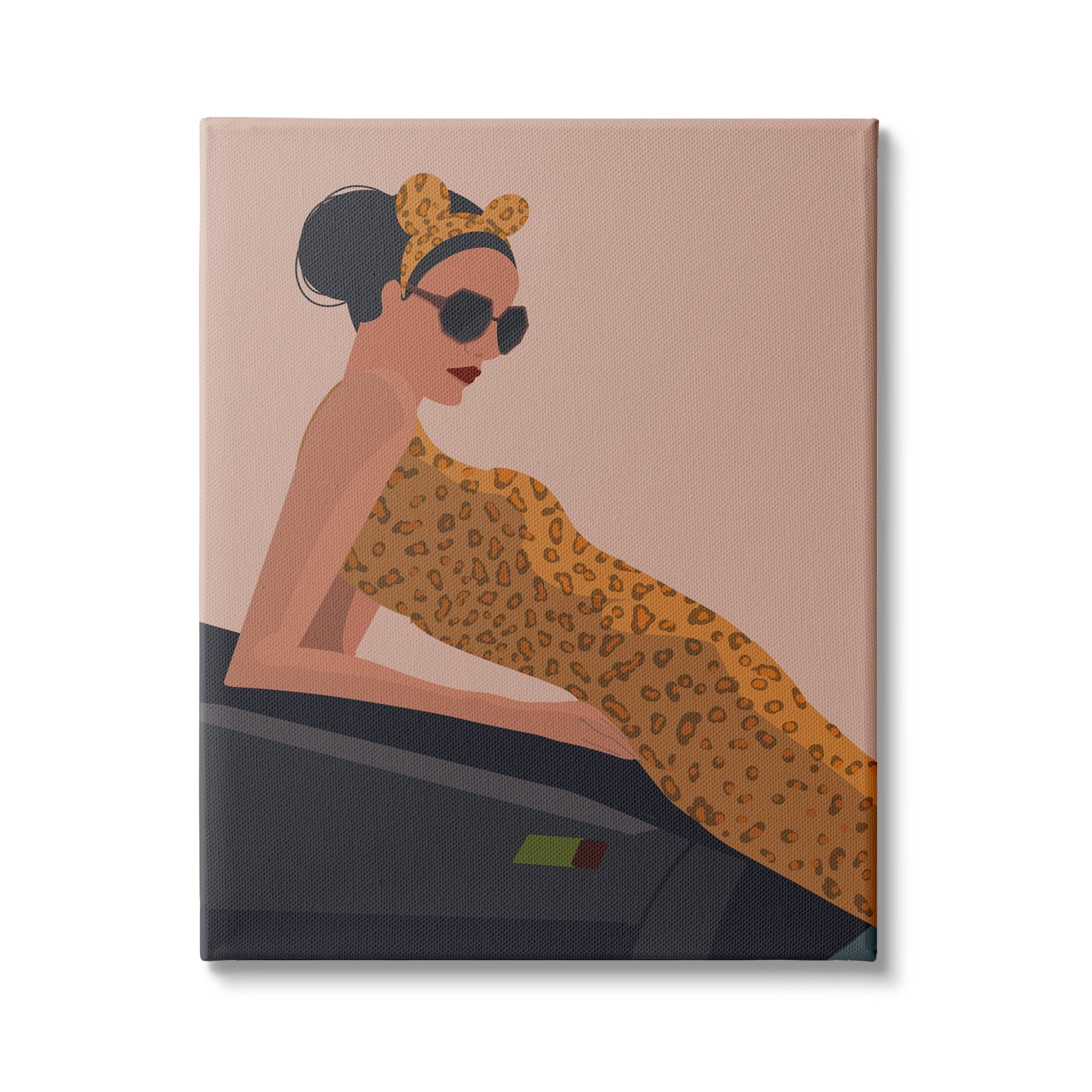 Fashion Trend Woman Cheetah Print Dress Sports Car 24 in x 30 in Painting Canvas Art Print, by Stupell Home Décor