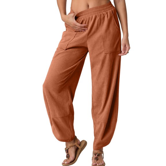 Fashion Trend Women's Solid Color Pocket Casual Cropped Pants for Modern and Chic Everyday Style,Saffron,2XL