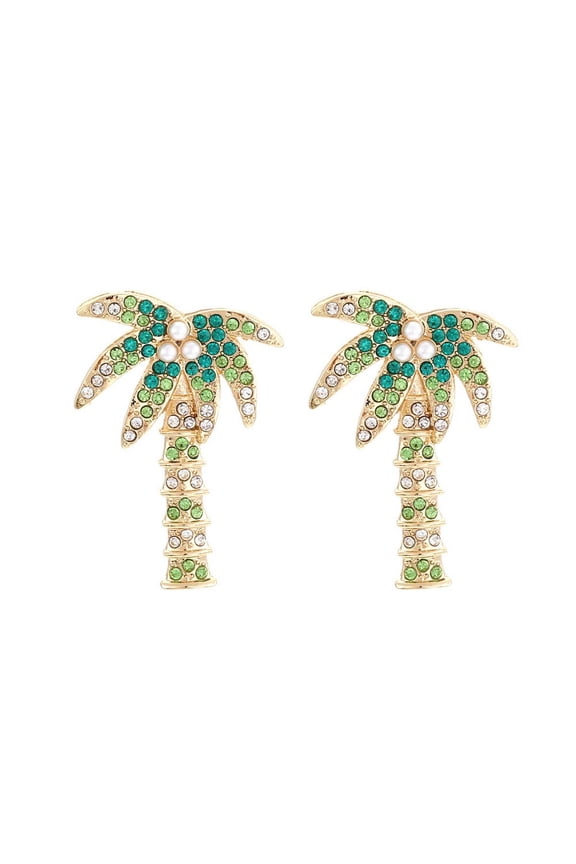 Fashion Trendy Palm Tree Earrings for Women,Bling Unique CZ Tropical Earrings Plant Leaf Drop Dangle Earrings,Funky Novelty Vacation Summer Boho Hawaiian Holiday Cute Jewelry(light green)