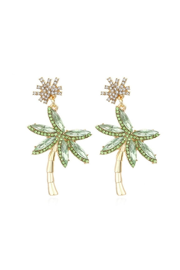 Fashion Trendy Palm Tree Earrings for Women,Bling Unique CZ Tropical Earrings Plant Leaf Drop Dangle Earrings,Funky Novelty Vacation Summer Boho Hawaiian Holiday Cute Jewelry(white green)