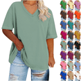 thumbnail image 1 of Fashion Trendy V Neck Tops for Women T-Shirts Short Sleeve Lightweight Soft Casual Summer Outfits Clothes 2025 Green2 3XL, 1 of 4