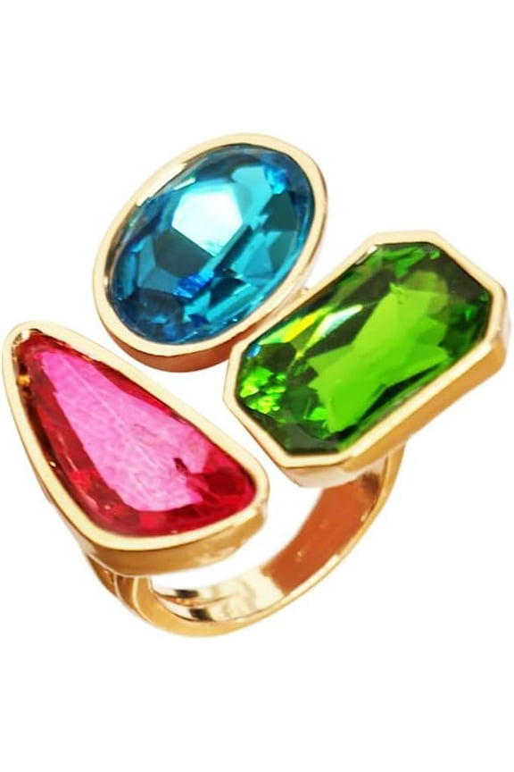 Fashion Tricolor Rhinestone Geometric Statement Rings for Women Adjustable Gold Plated Stacking Finger Rings Vintage Cubic Zircon Wedding Band Cocktail Party Boho Jewelry Accessories