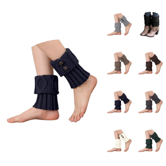 Fashion Turn Down Knitted Leg Warmers with Buttons, Winter Autumn Crochet Cable Knitted Boot Cuffs, Soft Thermal Ankle Sock Toppers for Women, Elastic Yarn Warm Socks