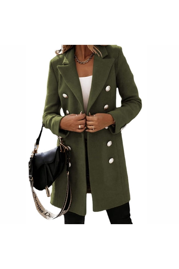 Fashion Turndown Collar Jacket For Women Autumn Winter Long-sleeved Double-breasted Woolen Coat