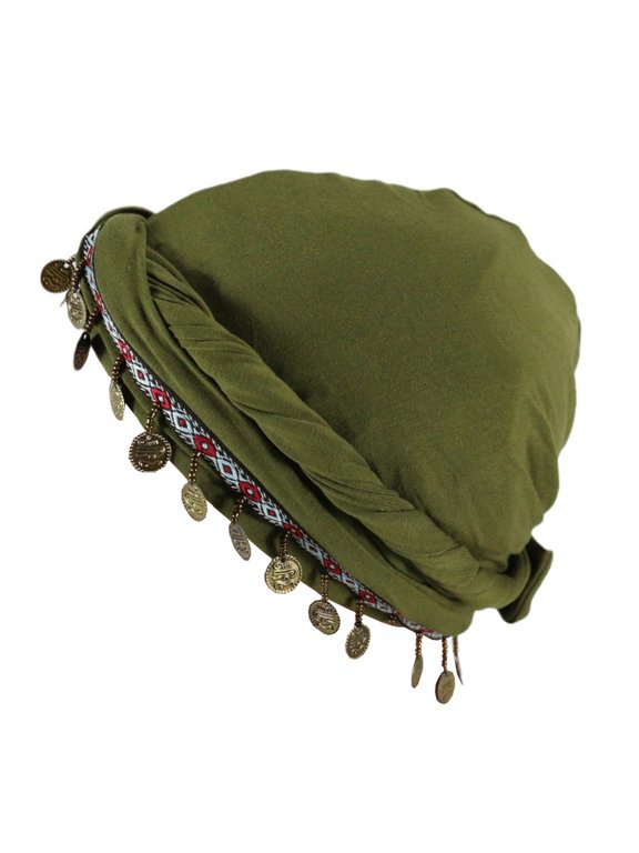 Fashion Twist Tail Hat for Women Coin Trim Turban Skull Hat Outdoors Sun Protective Hat Sports Activity Headwrap Unisex