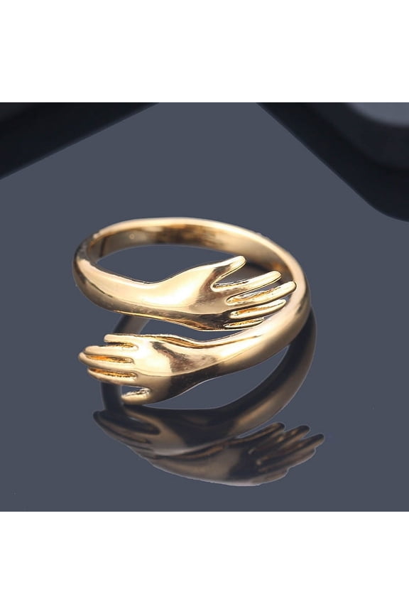 Fashion Two-Hand Ring: Unique Open Design, Adjustable, Copper, Electroplated, European Style, Individually Packed