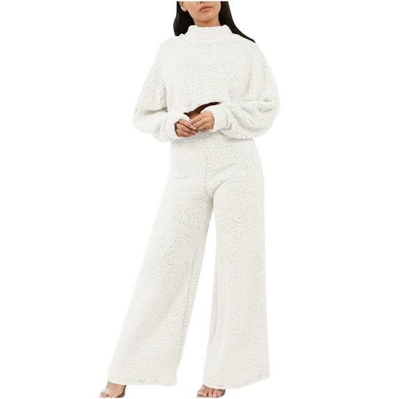Fashion Two Piece Sets for Women Fall And Winter Casual Loose Fitting Lamb Plush Thickened Long Sleeved Home Clothing Set Presents for Womens