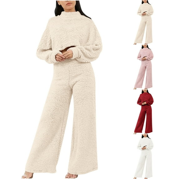 Fashion Two Piece Sets for Women Plus Size Fall And Winter Casual Loose Fitting Lamb Plush Thickened Long Sleeved Home Clothing Set Gifts for Womens