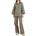 thumbnail image 1 of Fashion Two Piece Sets for Women Solid Color Retro Classic Versatile Casual Long Sleeved Pants Two-piece Set With Long Sleeved V-neck Top/shirt Set Presents for Womens, 1 of 8