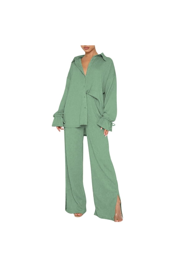 Fashion Two Piece Sets for Women Spring And Summer Long-Sleeved Loose Pleated Wide-Leg Pants Two-Piece Casual Suit Presents for Womens