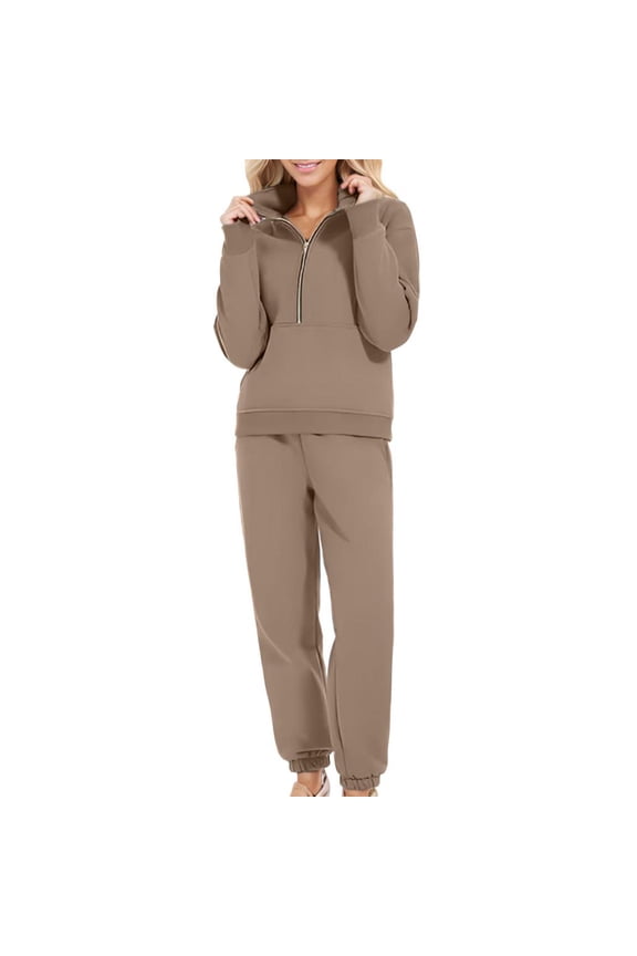 Fashion Two Piece Sets for Women Women's Loose Casual Sports Zipper Sweatshirt Pocket Sweatpants Two-piece Set