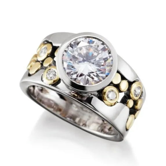 Fashion Two Tone 925 Silver Rings Cubic Zircon Women/Men Party Jewelry Sz 6-10