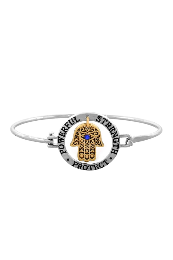 Fashion Two-Tone Hamsa Evil Eye Protection Bangle Bracelet