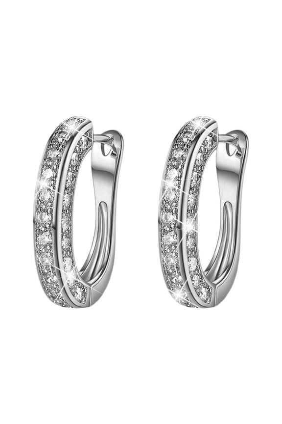 Fashion U Shaped Hoop Earrings,Cubic Zirconia Earring,Bright Rustproof Shinning Luxury Women Round Diamond Earrings