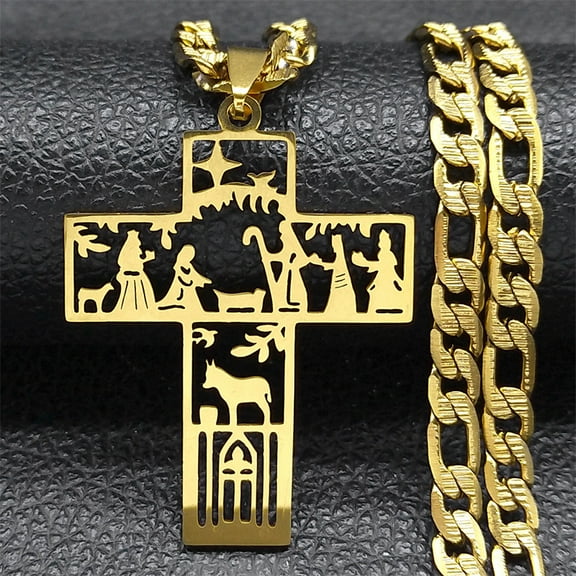 Fashion Unique Cross Pendant Christian Necklace for Men Women 14K Yellow Gold Prayer Baptism Necklaces Jewelry Gifts
