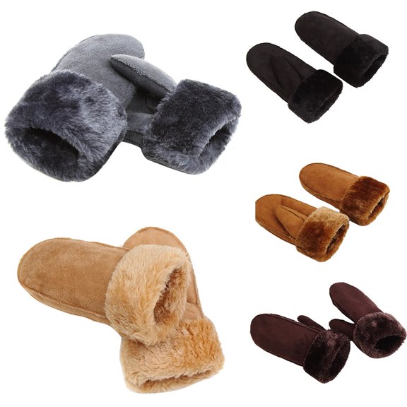 Fashion Unisex Faux Fur Plush Full Finger Mittens Winter Warm Couple Gloves