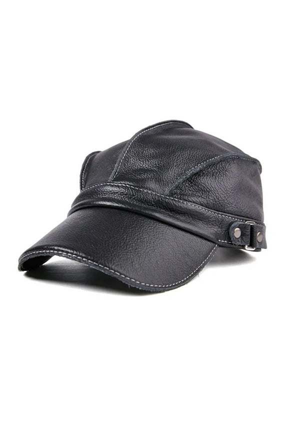 Fashion Unisex Real Leather Baseball Caps Sailor Hats Women Men Black Brown Flat Top Captain Cap Travel Cadet Hat ,Classic Vintage