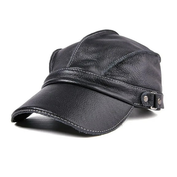 Fashion Unisex Real Leather Baseball Caps Sailor Hats Women Men Black Brown Flat Top Captain Cap Travel Cadet Hat ,Durable Quality