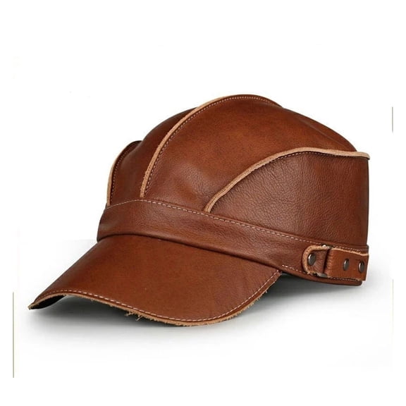 Fashion Unisex Real Leather Baseball Caps Sailor Hats Women Men Black Brown Flat Top Captain Cap Travel Cadet Hat ,Fashion