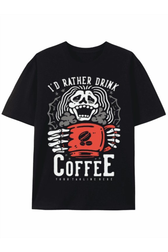 Fashion Unisex Shirt Graphic Tee Tshirts T-Shirt Skull Coffee Lover's Tee: I'd Rather Drink Coffee, Vintage Unisex Shirt Short Sleeve Tshirts