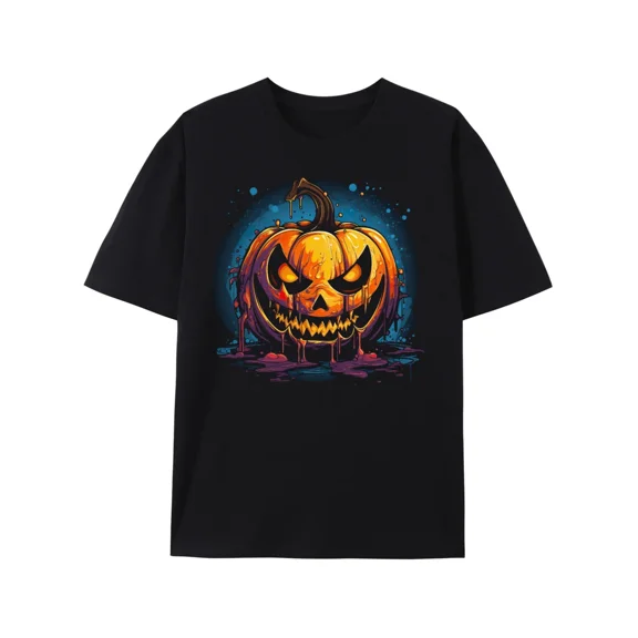 Fashion Unisex Shirt Graphic Tee Tshirts T-Shirt Spooky Halloween Pumpkin Dripping Blood T-Shirt, Basic Unisex Shirt Printed Tshirts