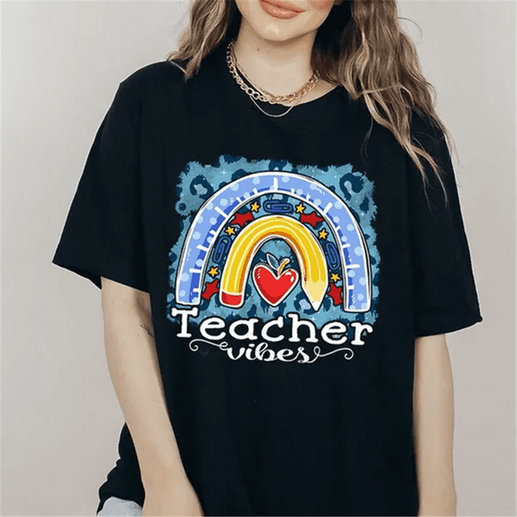 Fashion Unisex T-Shirt Teacher Vibes Teachers' Day Print Designed Summer Tops Tees