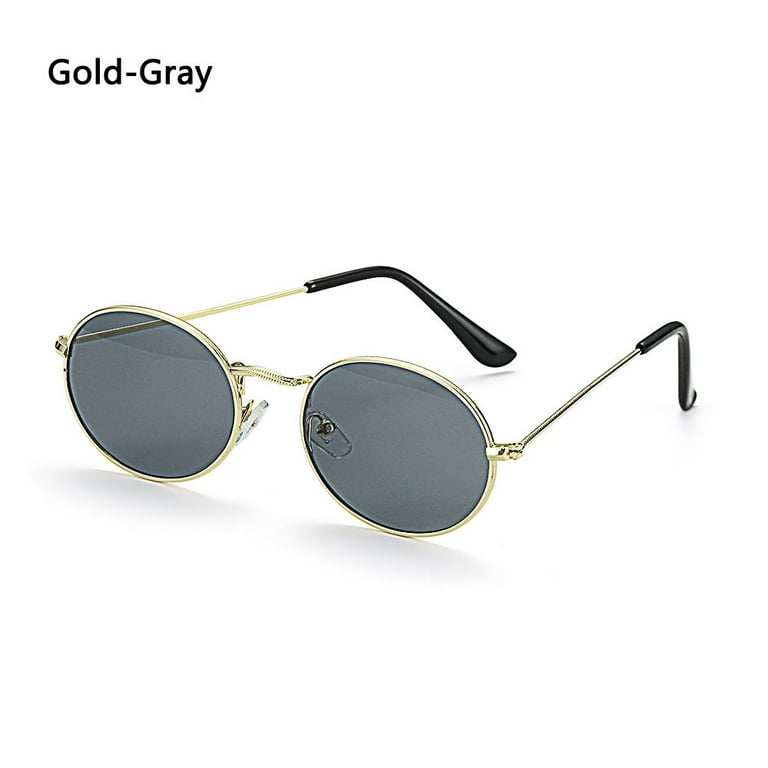 Fashion Unisex UV400 Metal Small Frame Oval Sunglasses Gradient Mirror Glasses Sun Glasses Men s Shades GOLD GRAY Walmart