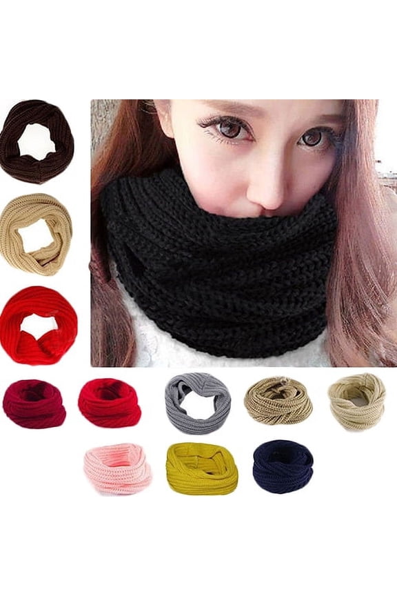 Fashion Unisex Winter Warm Infinity Circle Cable Knit Cowl Neck Long Scarf Shawl