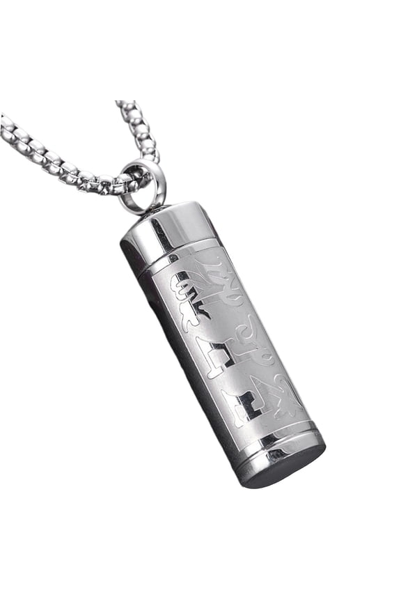 Fashion Urn Necklace Men Women Cylinder Locket Container Jar For Funeral Argent