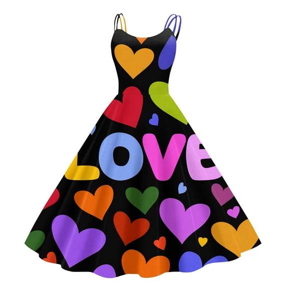 Fashion Valentine's Day Dress For Women Printed Off-Shoulder Sleeveless Dress Multicolor 2XL