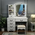 thumbnail image 1 of Fashion Vanity Desk with Mirror and Lights for Makeup, Vanity Mirror with Lights and Table Set with 3 Color Lighting Brightness Adjustable, 6 Drawers, White, 1 of 7