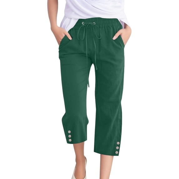Fashion Versatile Solid Color 7 Point Pants for Women Summer Casual Elastic Cropped Pants Comfy Soft Large Size Pants