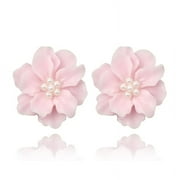 FLY SUNTON Fashion Version Simple Camellia Flower Pearl Earrings Stud Earrings Fashion Accessories Pink