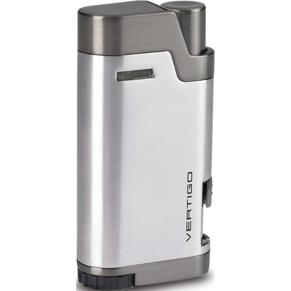 Fashion Vertigo Bullet Brushed Chrome And Gunmetal Twin Flame Torch Lighter (1.25 X 0.5) Made In China gm15381