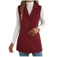 thumbnail image 1 of Fashion Vest for Women Casual Solid Color Button Turndown Collar Blouse Outwear(Wine XL), 1 of 8