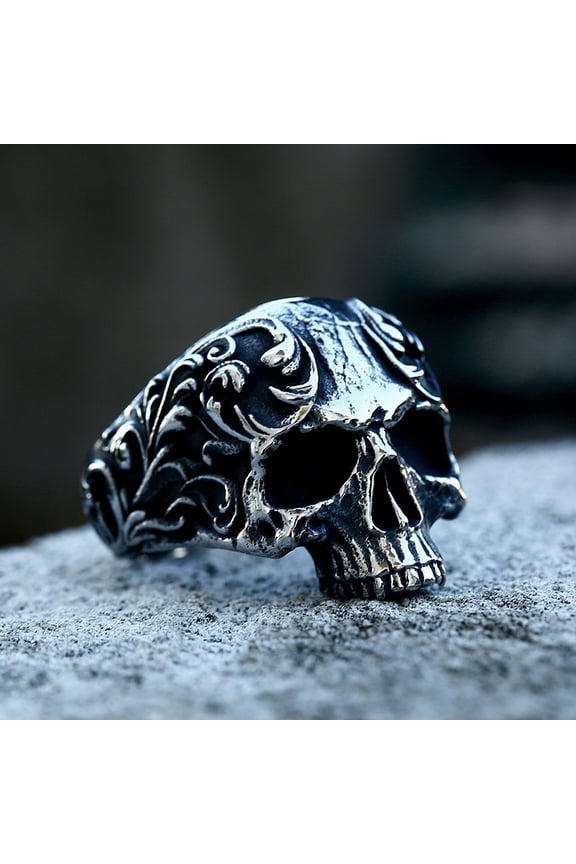 Fashion Vintage Gothic Carved Skull Ring for Men Women Punk Hip Hop 14K White Gold Skull Rings Biker Amulet Jewelry