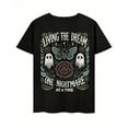thumbnail image 1 of Fashion Vintage Graphic Tee,Tops Has"Living The Dream One Nightmare At A Time"Text,Casual Round Neck Regular Fit Tee, Size(S-5XL), 1 of 5