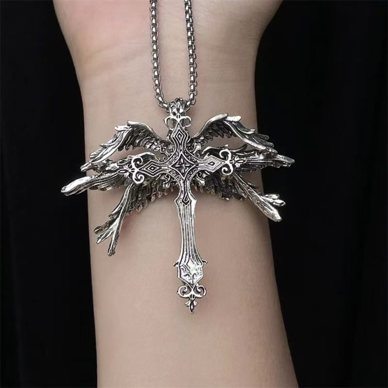 Fashion Vintage Holy Angel Six Winged Cross Pendant Necklace