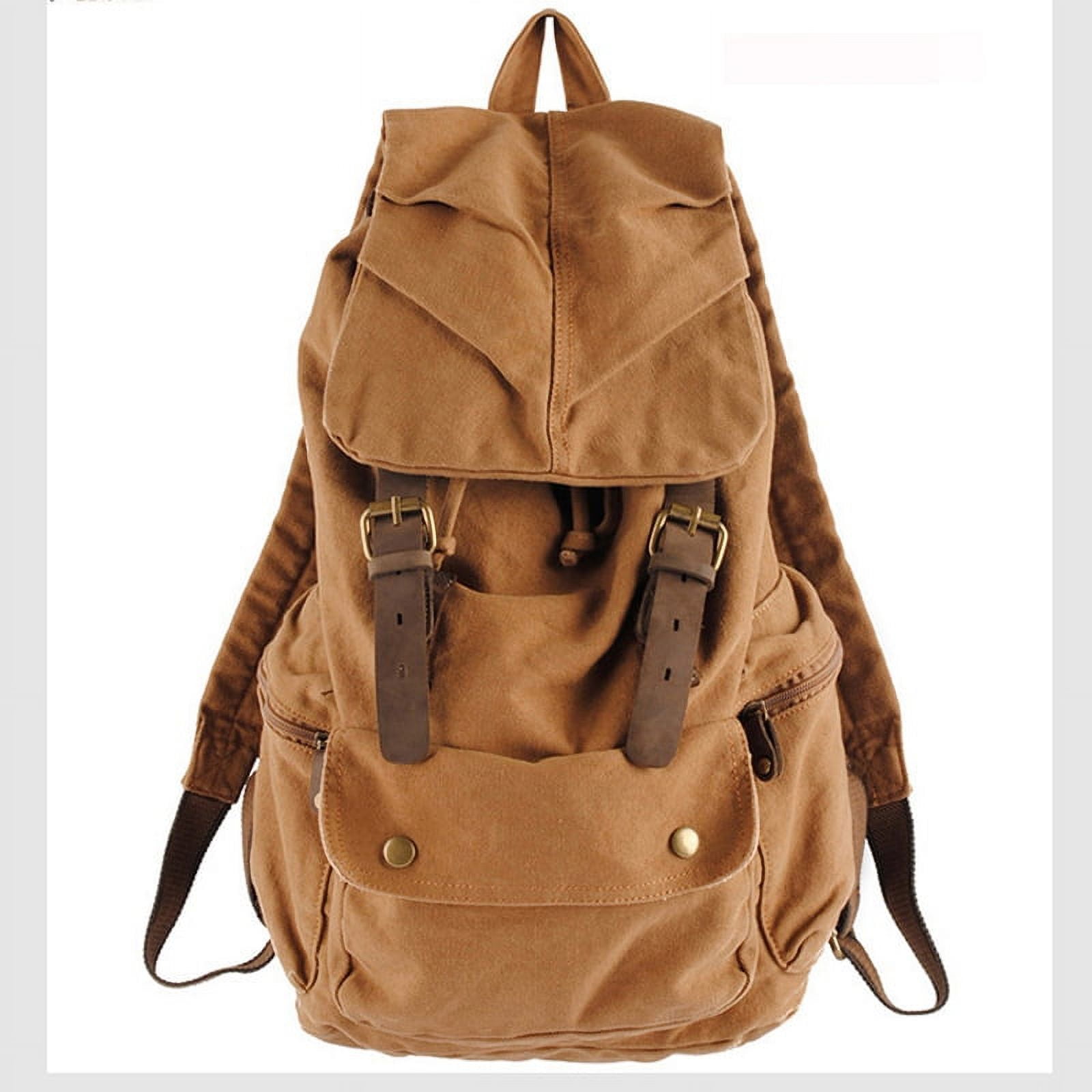 Fashion Vintage Leather military Canvas Backpack Men School Bag