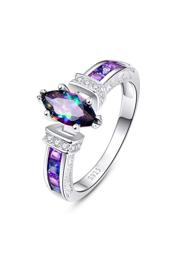 Fashion Vintage Silver Color Big Colorful CZ Zircon Stone Ring for Women Rings Jewelry