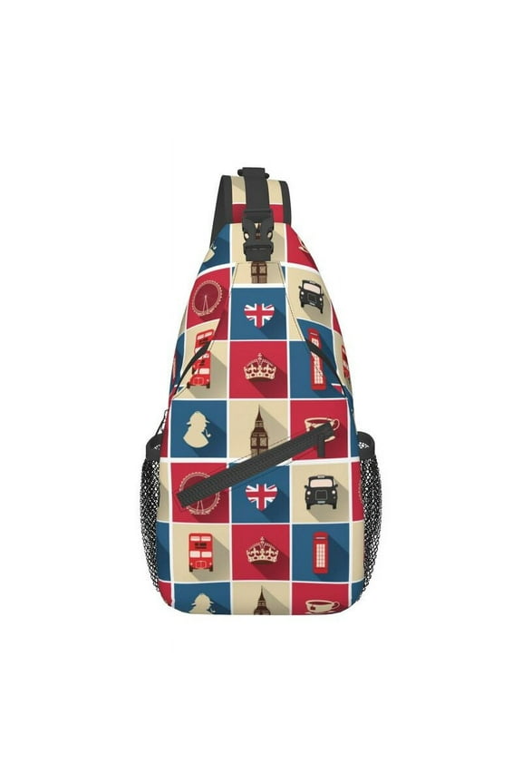 United Kingdom Flag Collage Sling Chest Bag UK London British Pattern Crossbody Shoulder Backpack for Men Travel Hiking Daypack