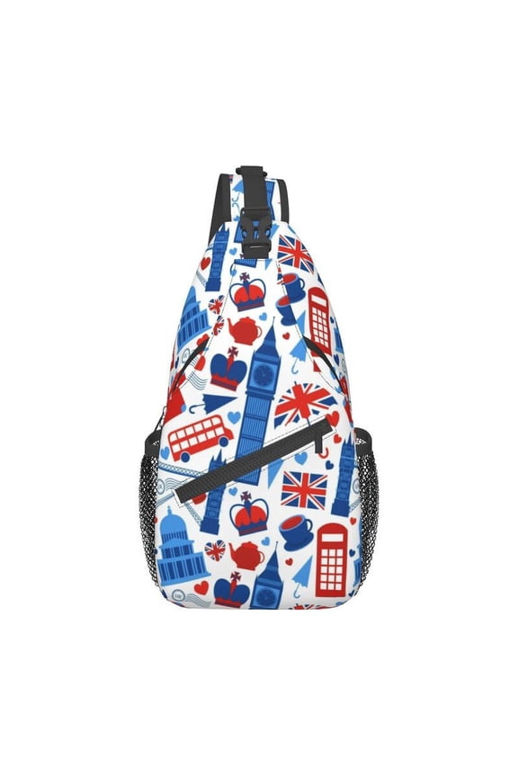Fashion Vintage UK London Symbol Sling Bags for Travel Hiking Men British Flag Red Bus Chest Crossbody Backpack Shoulder Daypack