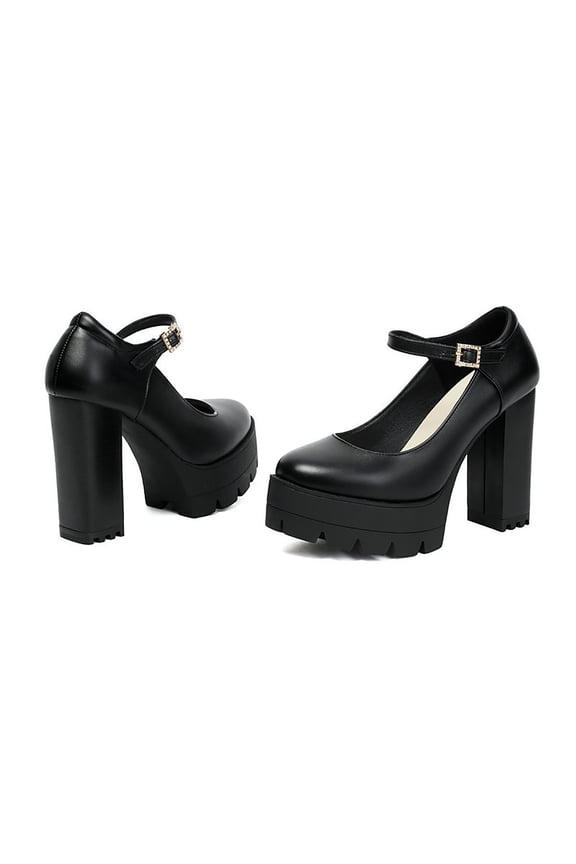 Fashion Vintage Womens Solid Color Pumps Ladies High Heeled Shoes Casual Buckle Thick Heel High Heel Shoes Stage Performance Shoes