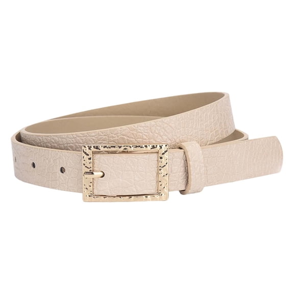 Fashion Waist Belt - Glossy Patterned Leather Belt with Square Buckle Decorative Waistband for Stylish Everyday Wear